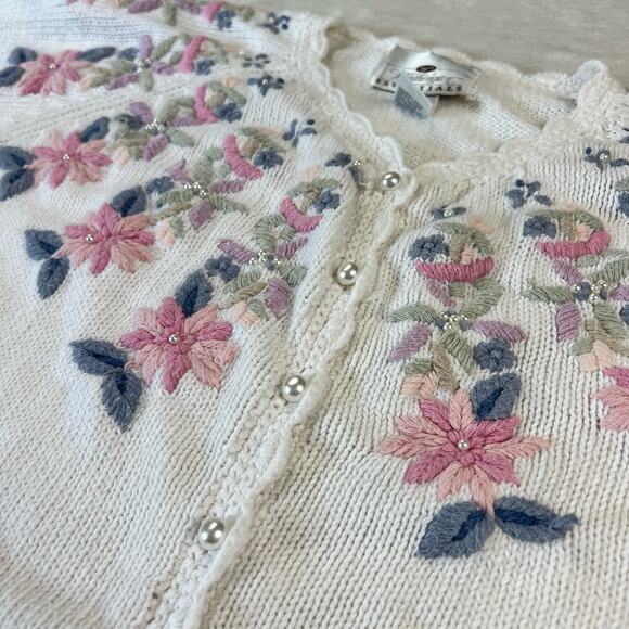 Worthington essentials women’s vintage pastel floral white cardigan sweater sz M - Picture 6 of 7